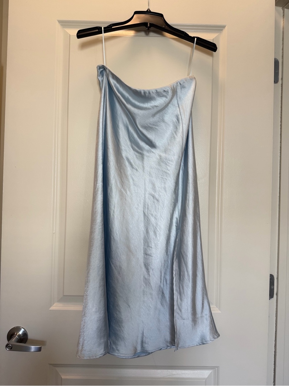 Lucy Paris Light Blue Satin Midi Slip Skirt